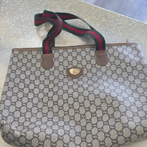 Gucci Beige and Brown Tote with Green and Red Straps
